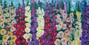 "Hollyhocks" Art Print my Original Work 11" x 14"  Acid Free Heavy Card Stock